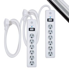 6 Outlet Surge Protector Power Strip 2 Pack 6 ft Extension Cord Flat Plug