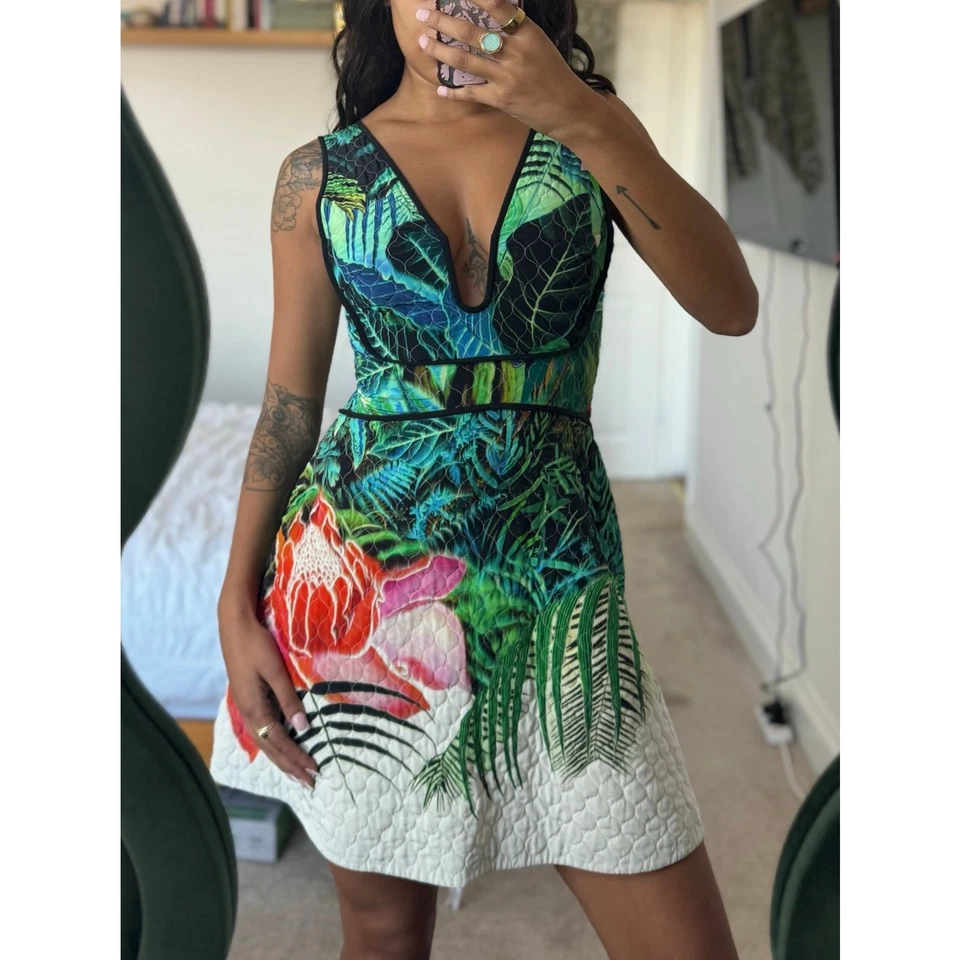 Stunning Rare Vintage Roberto Cavalli A Line Floral Quilted Dress - Image 2 of 4