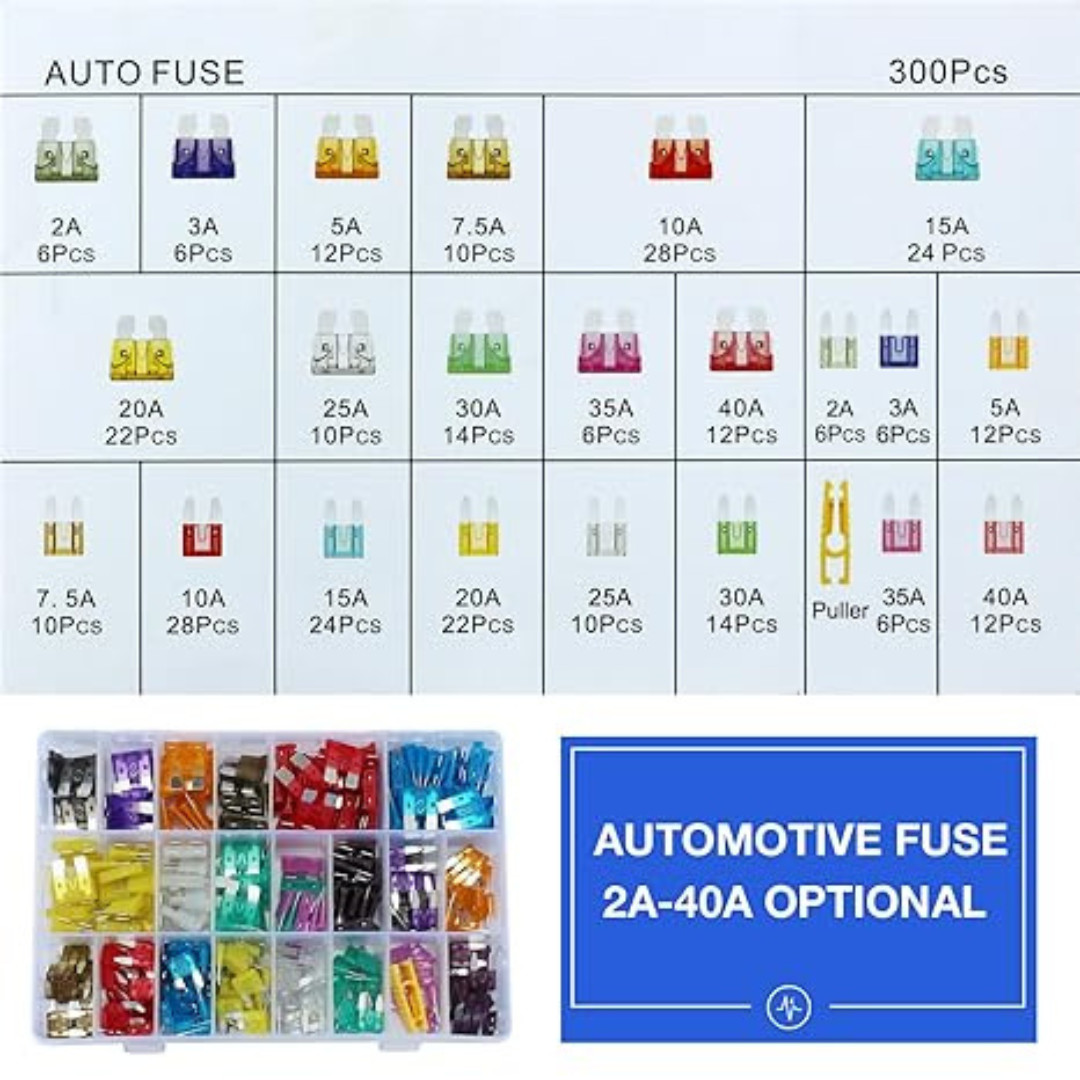 300Pcs Car Fuse Assortment Kit, 160 Mini Blade Fuses Automotive + 90 Standard