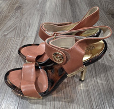 Michael Kors Heels Size 6.5 M TanLeather Gold Lani Strappy Shoes