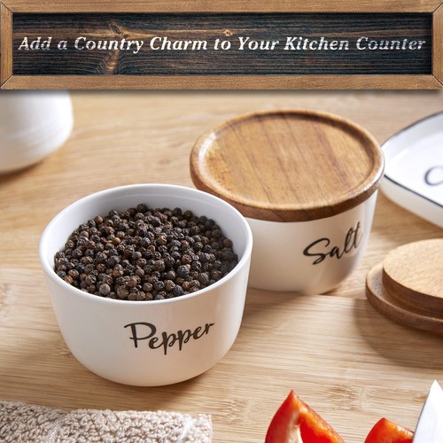 Salt and Pepper Bowls, 10 oz Salt Cellar with Lid, Stacked Ceramic Salt Peppe... - Picture 2 of 7