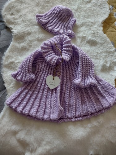 Handmade Baby Knitted Cardigan And Hat Set 3-6