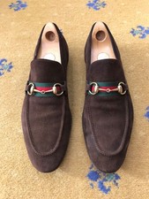 Gucci Loafers Suede Shoes Jordaan Horsebit Brown Web Green Red Mens UK 10 US 11