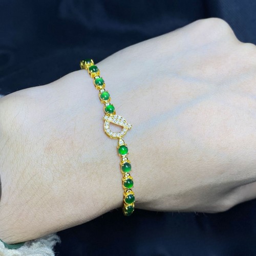 Certified natural A-grade jadeite Green Blue Water 925 silver inlaid bracelet - Picture 6 of 6