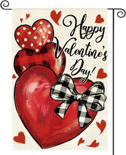 Happy Valentines Day Garden Flag 12X18 Inch Double Sided Outside, Love Hearts Ru