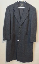 Vtg Hart Schaffner Marx Dress Overcoat Men's 42R Gray Wool Herringbone Coat
