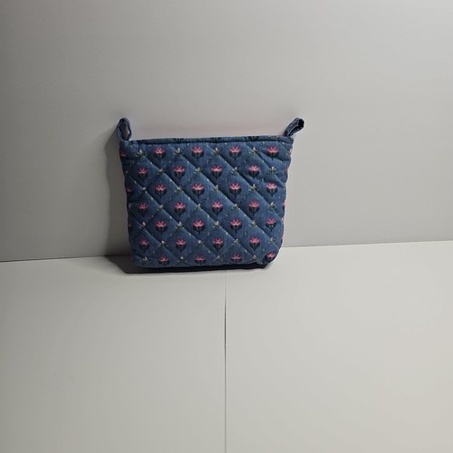 Quilt Make Up Bag 2x5.5x7" Pink Blue Zip Top - Picture 4 of 7