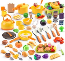120Pcs Mini Play Kitchen Accessories, Kids Pretend Cooking Playset with Desserts
