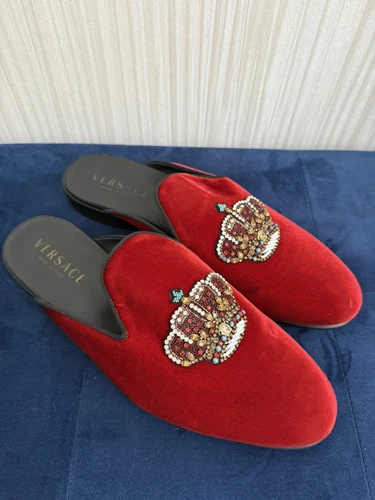 Scarpe Uomo Autentiche Versace Medusa Velluto Rosso Scuro Italia Taglia 43 USA 10