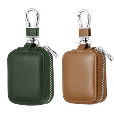 2Pcs Earbud Case PU Leather Headphone Storage Bag, Brown/Dark Green