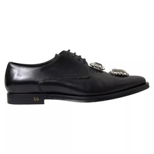 Dolce & Gabbana Black Leather Crystal Lace Up Formal Women's Shoes Authentic