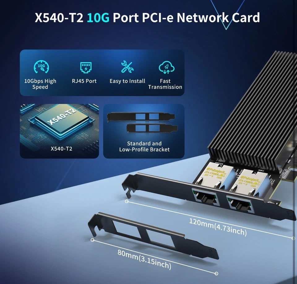 10Gb Dual LAN Base-T PCI-e Network Card Intel X540-T2 Controller RJ45 Port 10G - Image 4 of 4