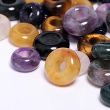 Yellow Jade Large Gemstone Beads for Jewelry Making, Natural Stone European Bead