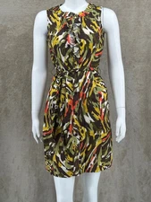 NY Collection Dress Womens Medium Sleeveless Belted Button Up Ruffle Stretch