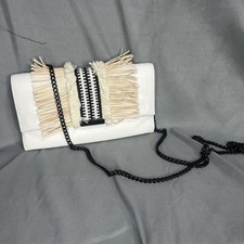 Loeffler Randall White Leather Raffia Clutch Messenger