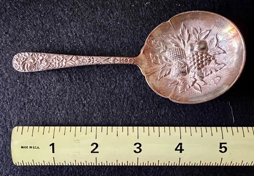 Antique S. Kirk & Son Sterling Silver Spoon with Fruit and Floral Design. Nice.