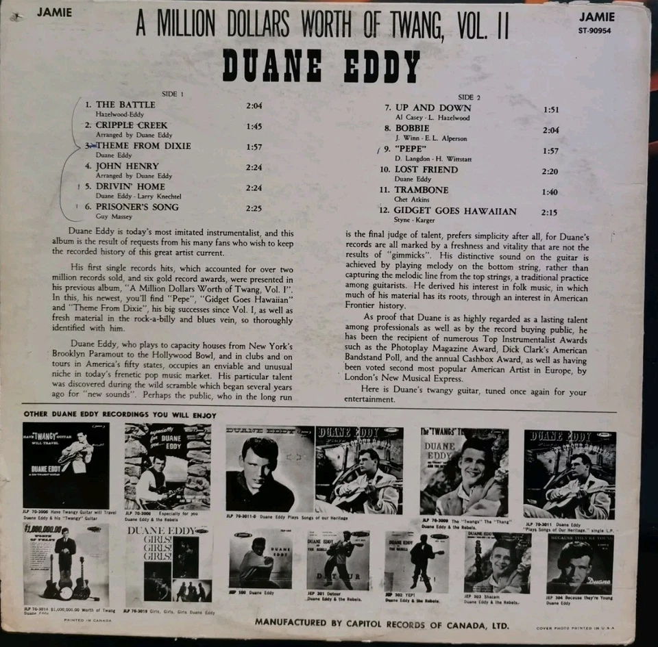 Vinyl LP Duane Eddy - $1,000,000.00 Worth Of Twang Vol II G+ JLP 70-3021 - Image 2 of 4