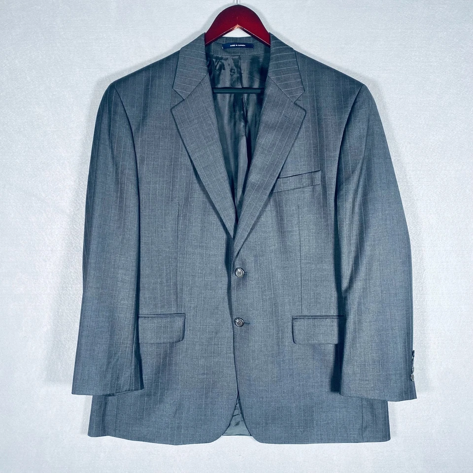 Vintage Ralph Lauren Chaps Suit Mens 44R Gray Wool 2 Piece Pinstripe 38x31 - Image 4 of 4