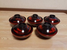 Lacquerware Bowls Set 5 Black & Red Traditional Design 12cm Diameter