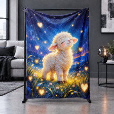 Dreamy Lamb Among Glowing Hearts Coral Fleece Blanket Bedroom Decor