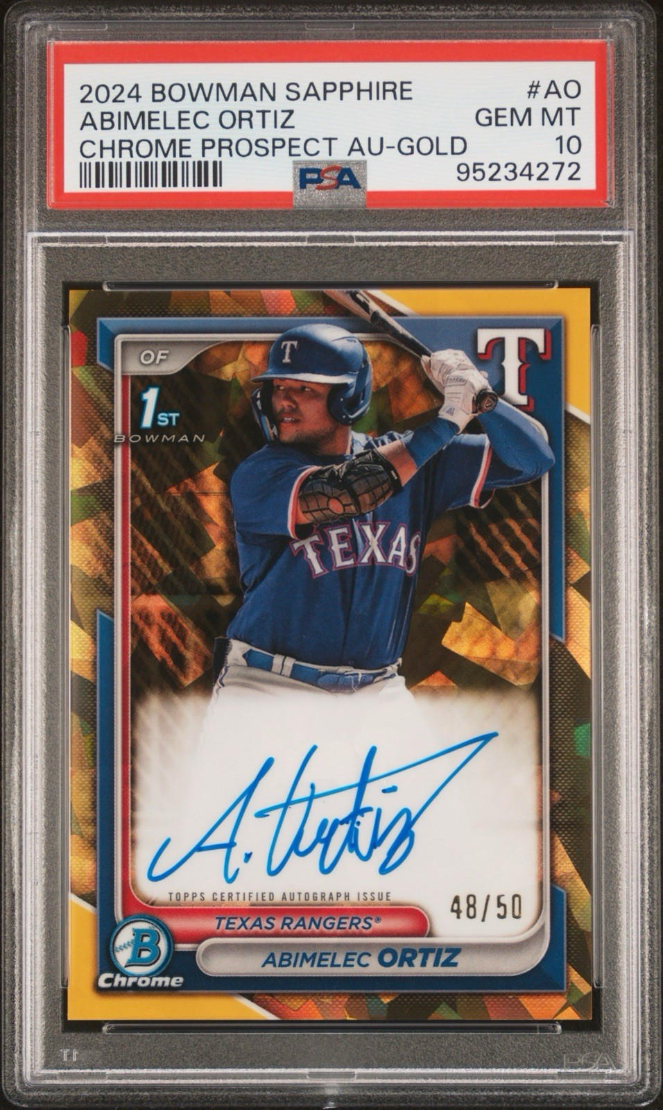 2024 Bowman Chrome Sapphire Abimelec Ortiz Gold Auto /50 BSPA-AO PSA 10