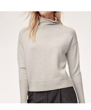 Aritzia Wilfred Cyprie Sweater Gray Merino Wool Mock Neck Pullover Sz XS Preppy