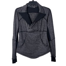 Lululemon Base Runner 1/2 Zip Herringbone Pullover Jacket Size 6 Black Gray