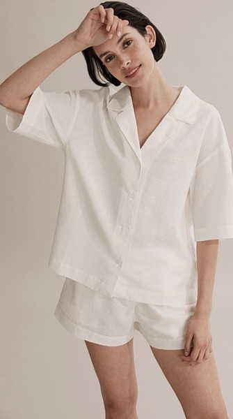 COUNTRY ROAD Antique White LINEN LOUNGE SHORT SLEEVE SHIRT S- As New