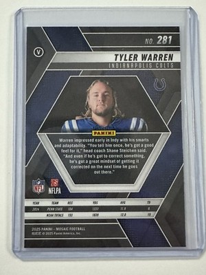 Tyler Warren HYDRODYNAMIC（サイン、シリアルNO入） 2025 Panini Mosaic Tyler Warren RC Rookie Photo Variation SP Colts