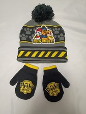 Paw Patrol Pups On Duty Pom Knit Cap And Mittens Black And Grey Children's Size