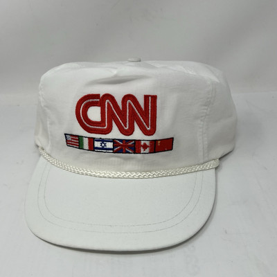 CNN News Hat Television Channel Sewn Flags Logo Vintage 90s Cable White Cap