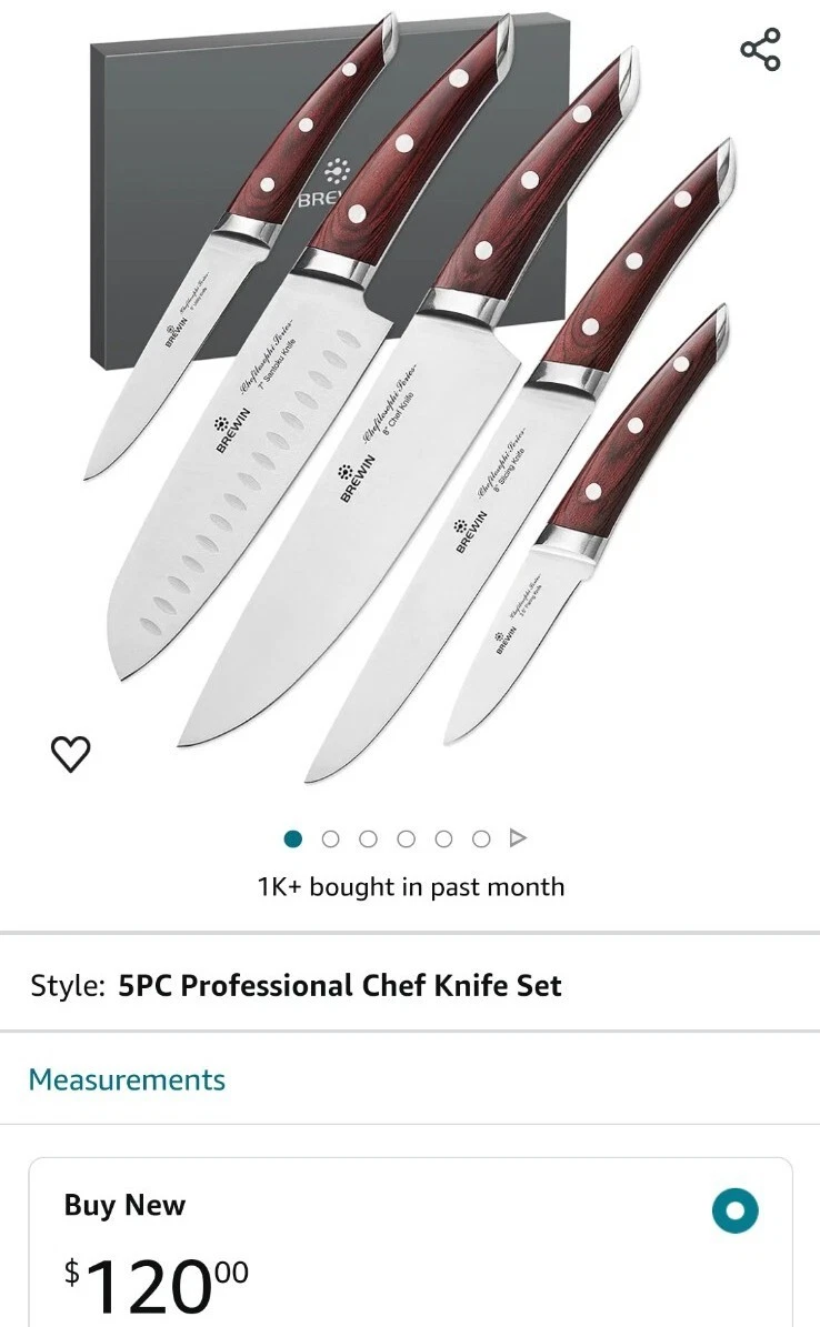 Brewin CHEFILOSOPHI Japanese Chef Knife Set 5 PCS with Elegant Red Pakkawood...