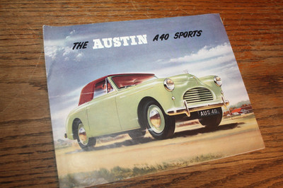 1950s Austin A40 Sports color sales brochure, big 4 pages, interesting