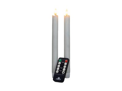 LED Stabkerzen weiß 2 St. Fernbedienung shabby style 3D Flamme warmweiß 2x23cm