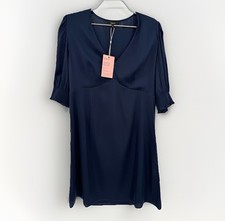 Quince Washable Stretch Silk Puff Sleeve Mini Dress in Navy Blue size M NWT
