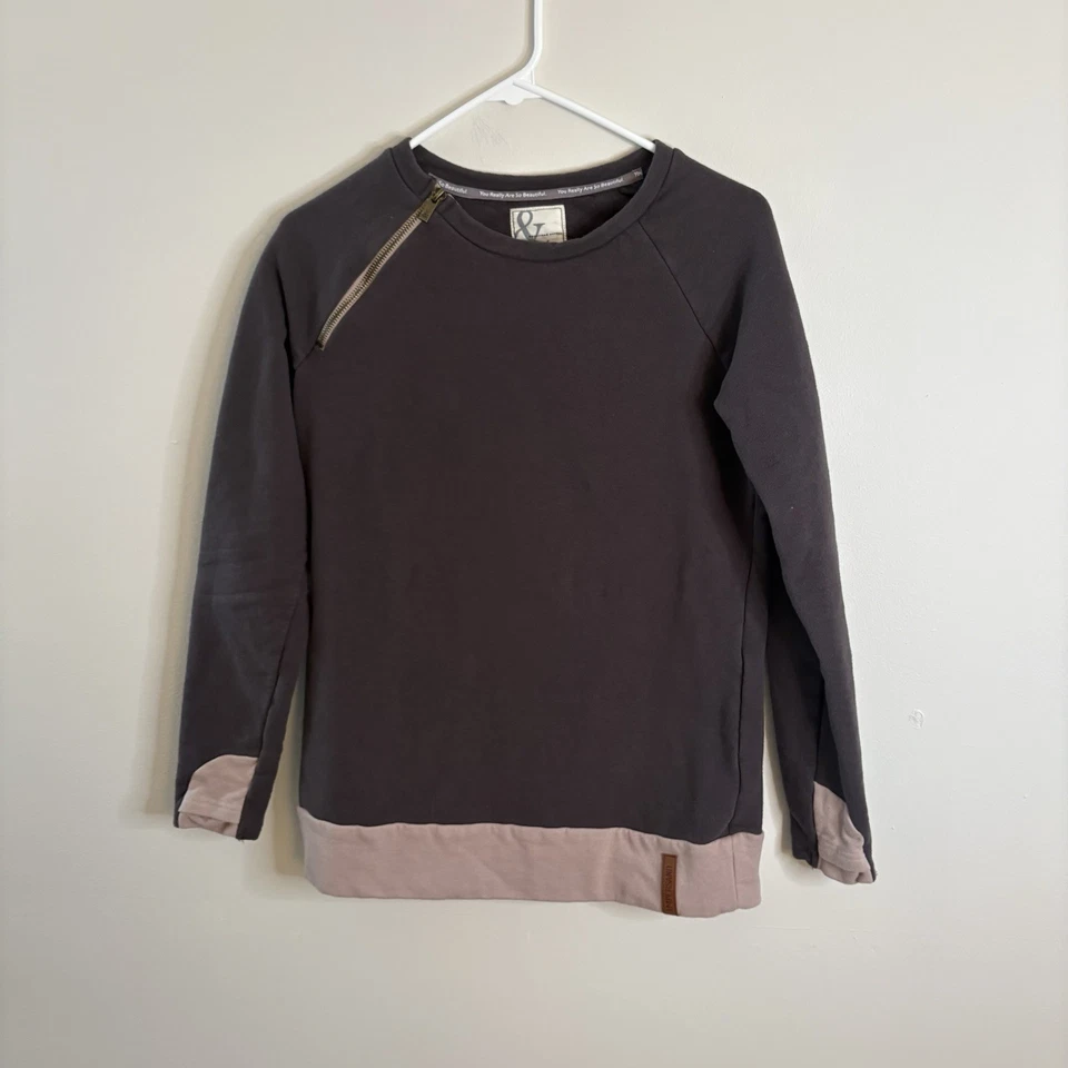 Ampersand Avenue Pullover Sudadera Mujer Mediana Gris Rosa Acogedora Se Ajusta Pequeña P4 Foto 3 de 4