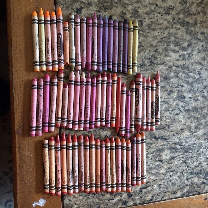 Vintage/Retired/ Rare Crayola Crayons  lot of 63 Reds Oranges Purple And Yellows