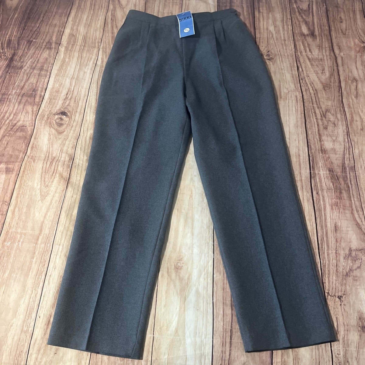 にょん Nikki Women's Pants Sz 16 Gray Twill Button Pleated Straight-Leg