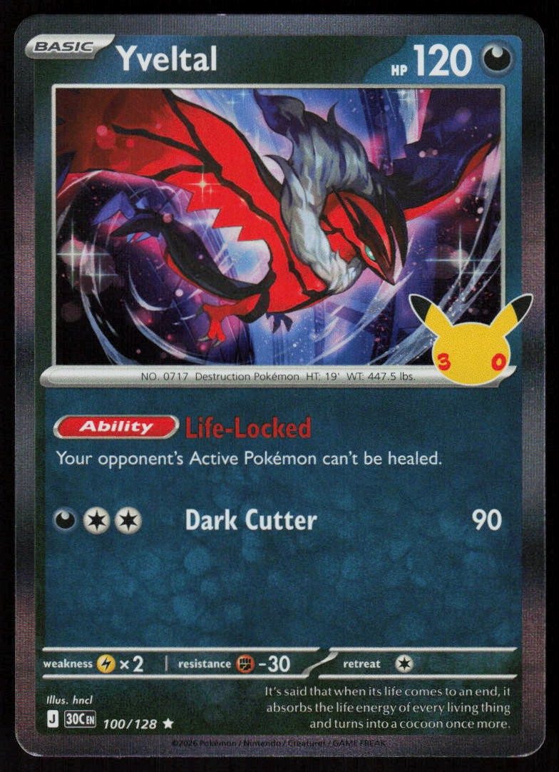 Yveltal 100/128 Rare ME: 30th Celebration Pokemon Holo Near Mint