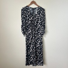 NWT Gap Dress Womens Medium Black Floral Print Ruched Satin Hi Lo Midi M