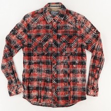 Affliction Pearl Snap Cotton Plaid Long Sleeve Shirt Red Men's M