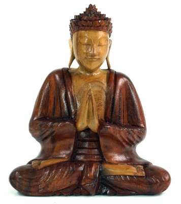 Holzbuddha, Buddha Statue, Handarbeit 20 cm Anjali Mudra - Modell 6