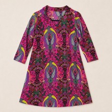 True Vtg 70s Pink Psychedelic Paisley Boho Floral Tunic Dress Flower Hippie S
