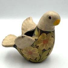 Hand-Painted Mexican Pottery Bird Planter 6.5” Tonala Style Folk Art Decor