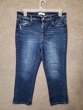 Vervet Cropped Jeans Womens 32 Blue Straight Leg Distressed Stretch