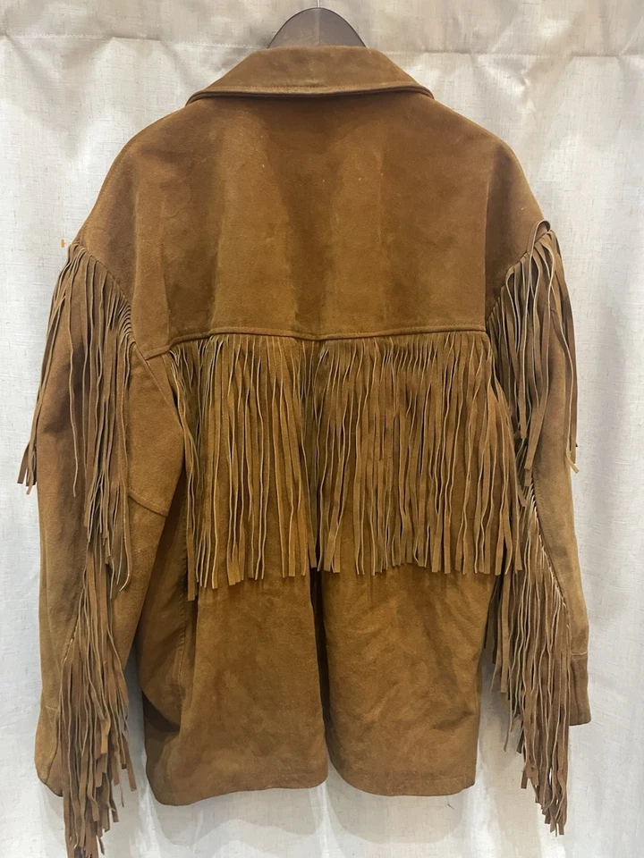 Vtg Sea Dream Brown Suede Fringe Jacket XL Oversized Cowgirl Men Boho Hippie 70s - Image 2 of 4