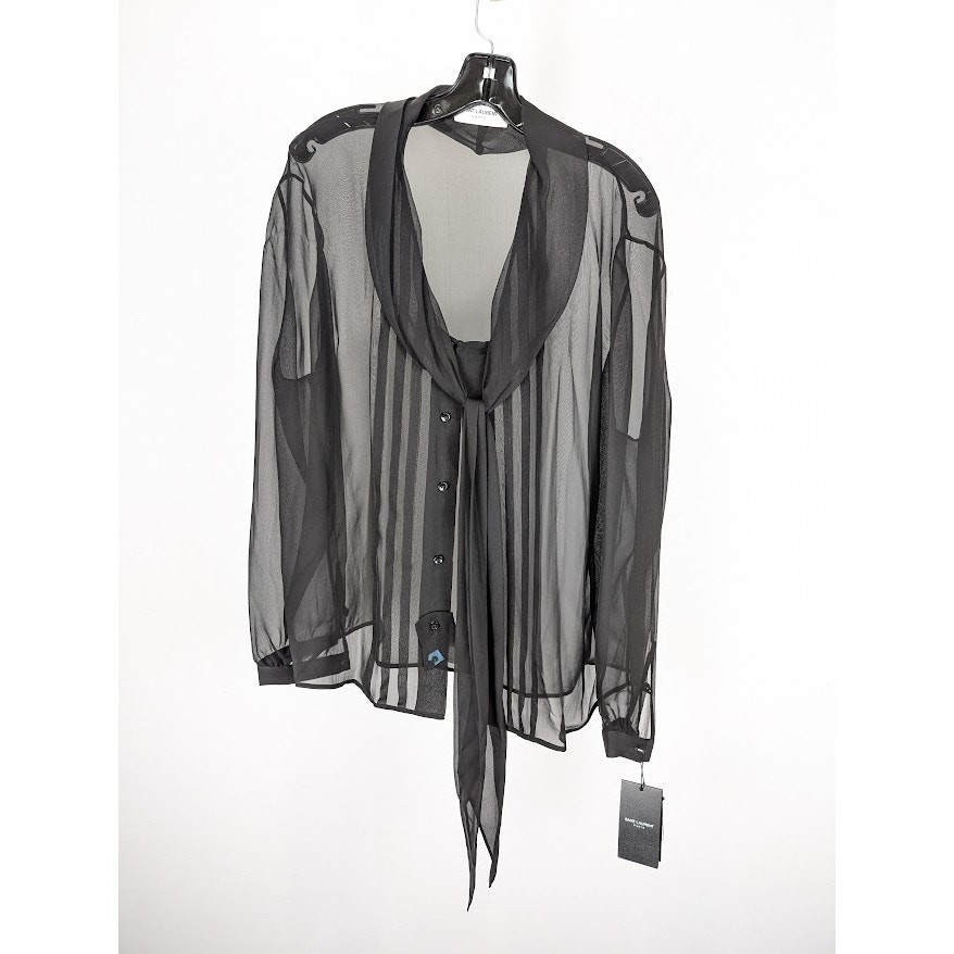Saint Laurent Paris Chemise Lavallier Mousseline De Soie Giacca Camicia Nuova con etichette 39