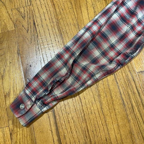 Camicia vintage anni 50 Statler plaid colletto ad anello rosso nero rayon riparazioni sanforizzata - Foto 17 di 19