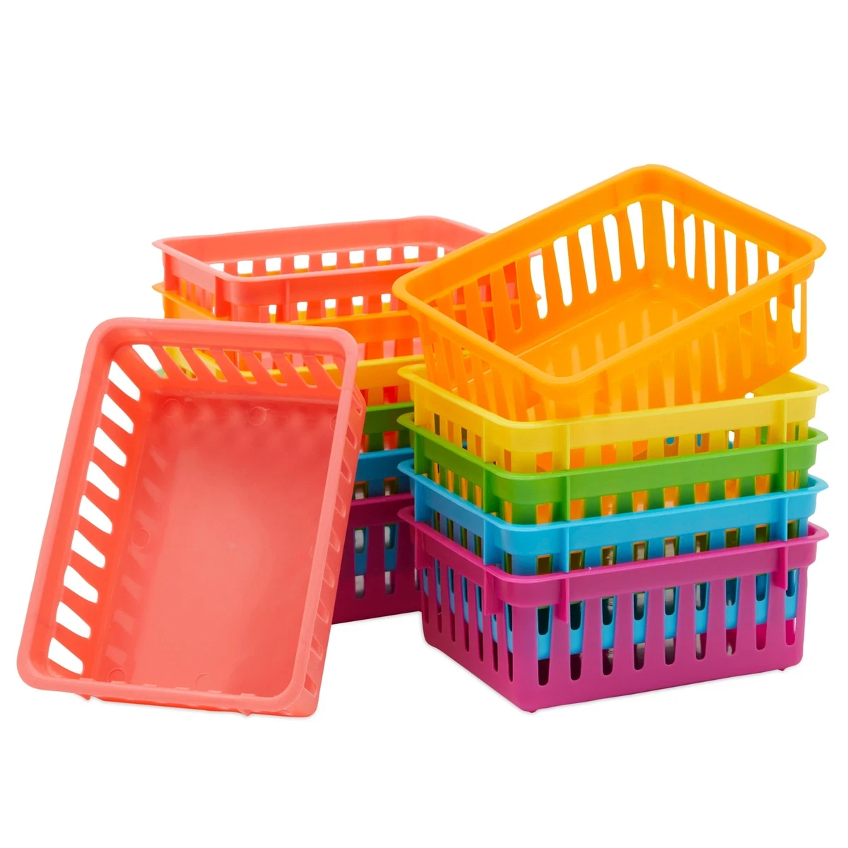 12 Pack Small Colorful Plastic Classroom Storage Baskets (6.1 x 4.8 In)