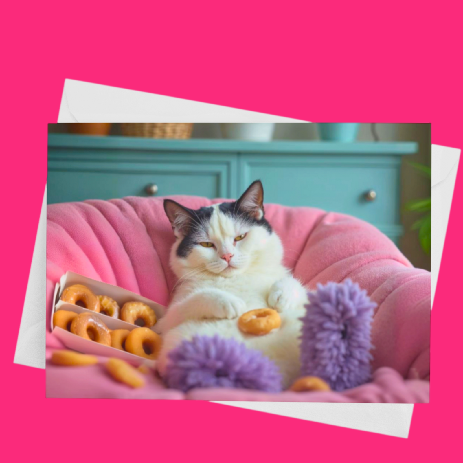 Funny Cat Birthday Greeting Card Humorous Greetings Cards Donuts Gift Cat Lovers